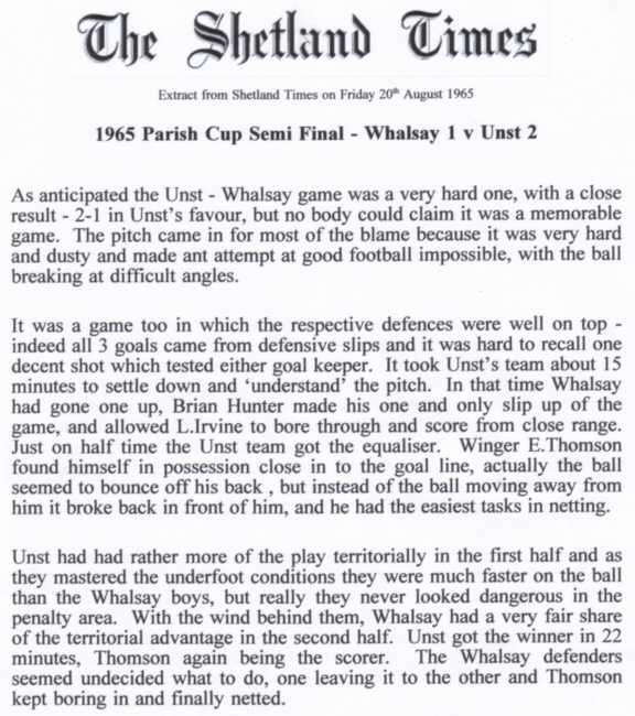 1965 Parish Cup Semi Final Newspaper Article